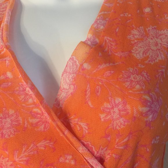 Piper & Sparrow raw hem mesh wrap top XS sleeveless apricot orange - Picture 6 of 13